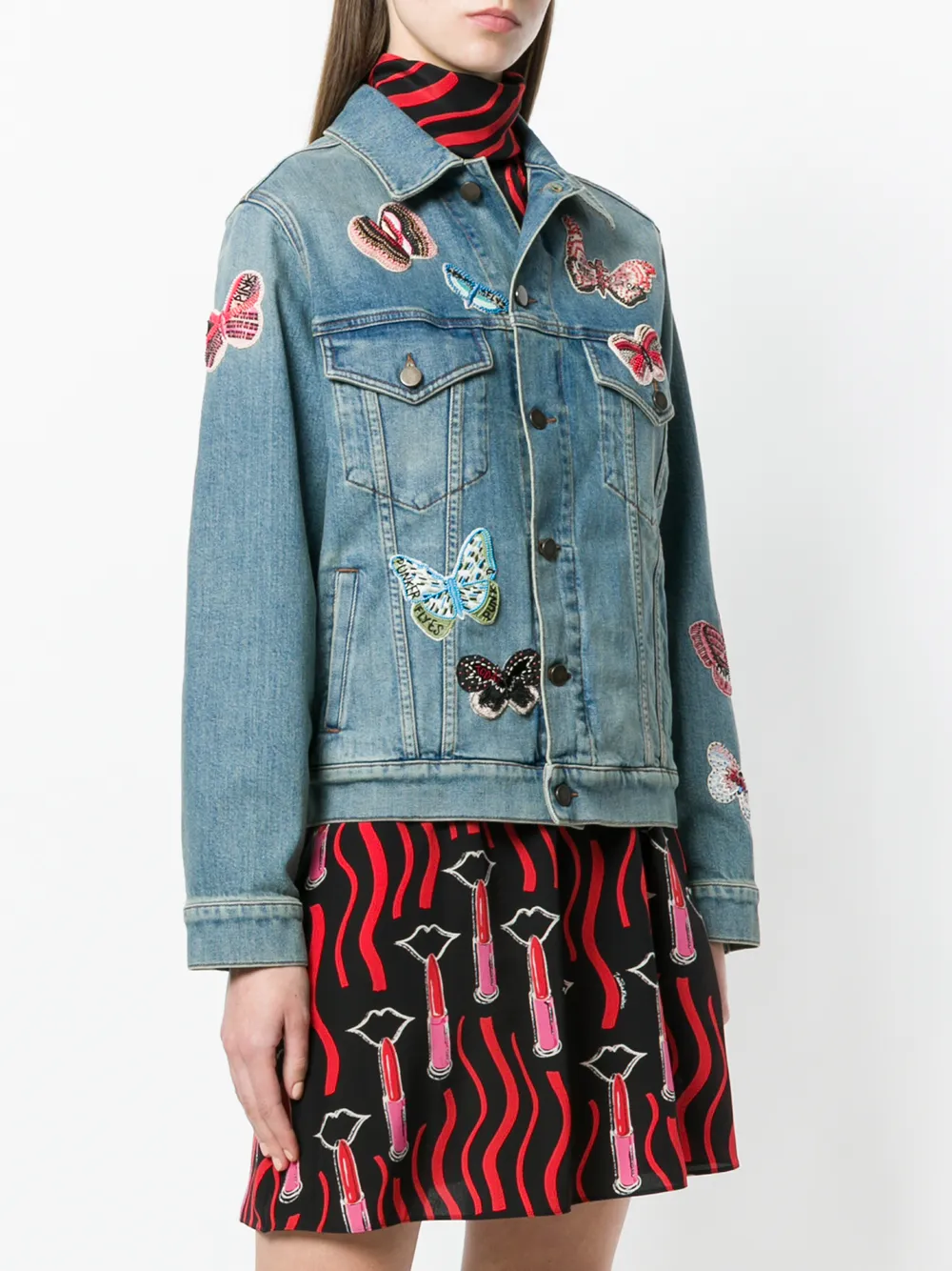 Valentino Garavani geborduurd vlinder-denim jack Blauw