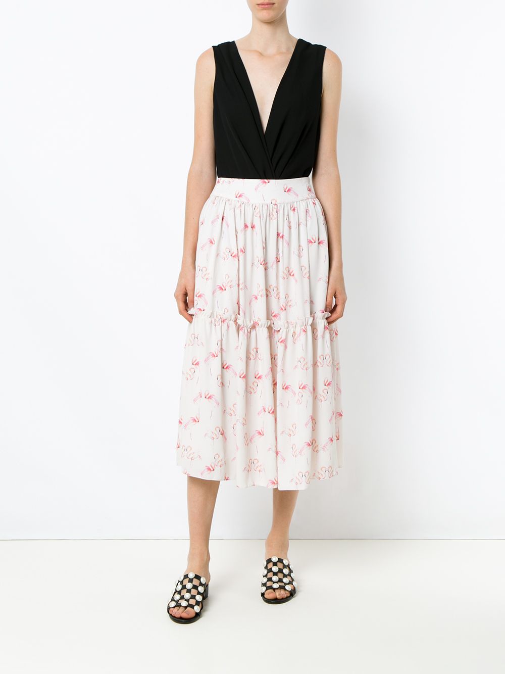 фото Olympiah flamingo print midi skirt