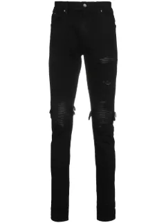 amiri leather patch jeans