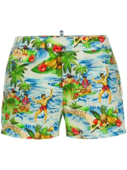 Maillot de bain short pour homme avec motif hawaiien a fleur