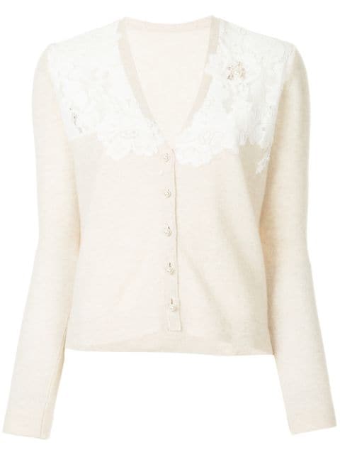 Onefifteen floral lace patch V-neck cardigan