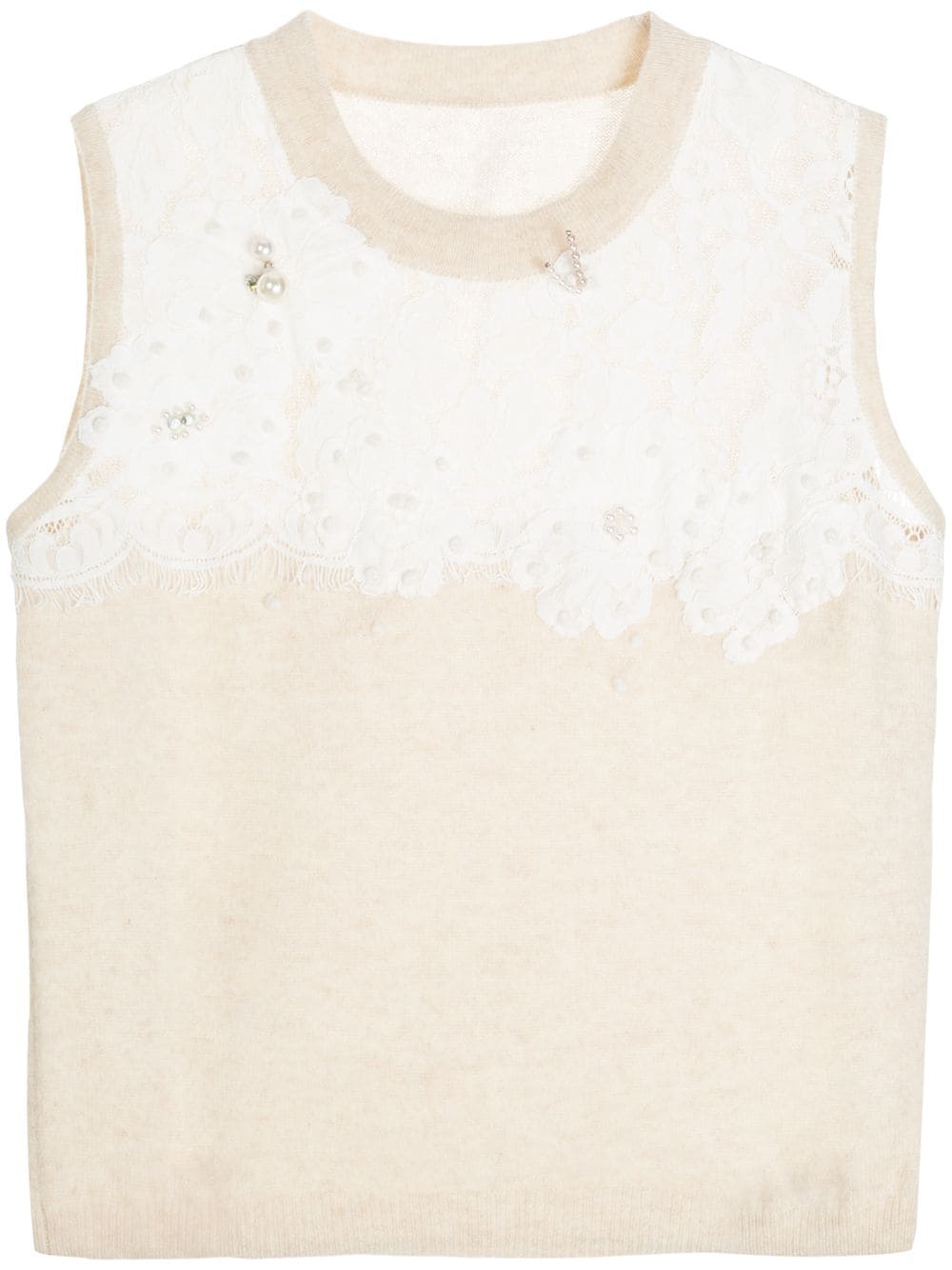ONEFIFTEEN FLORAL LACE PATCH SWEATER VEST,CA701712503680