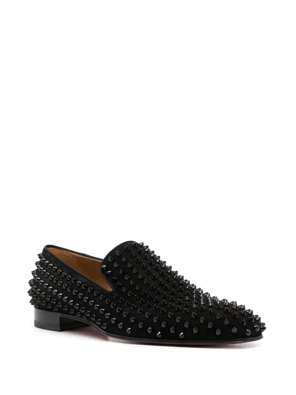 Christian Louboutin Black Dandelion Spikes Suede Leather Loafers