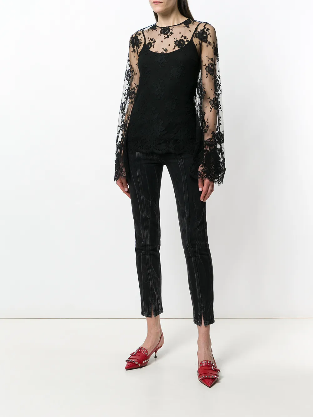 Givenchy transparante blouse met bloemen en kant Zwart