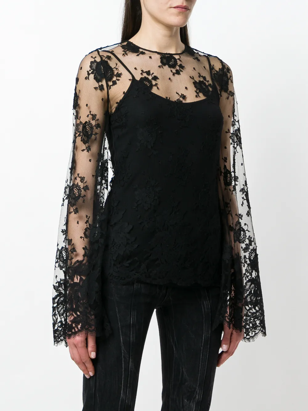 Givenchy transparante blouse met bloemen en kant Zwart