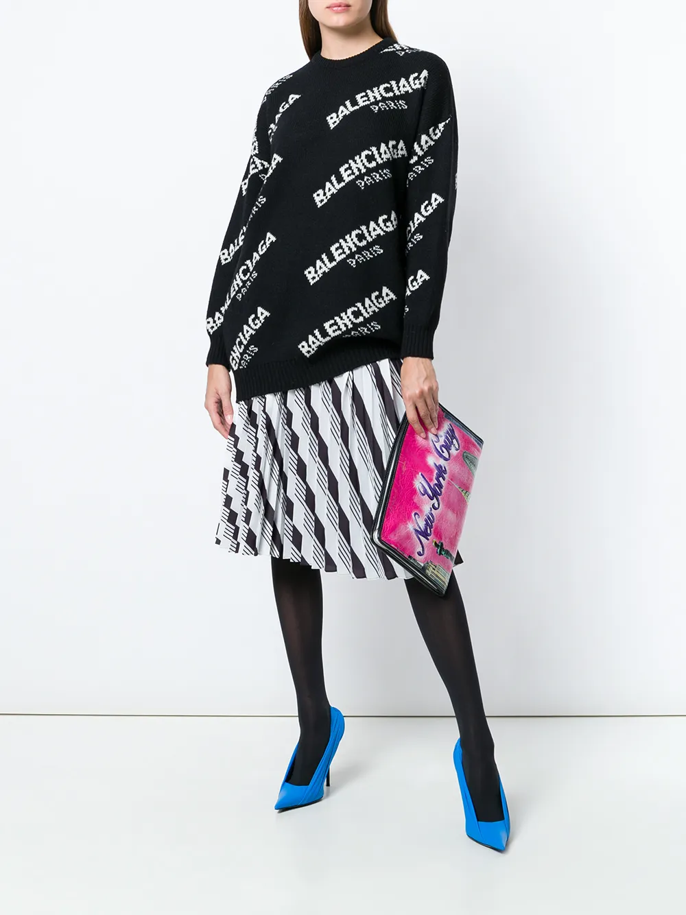 balenciaga jacquard logo crewneck sweater