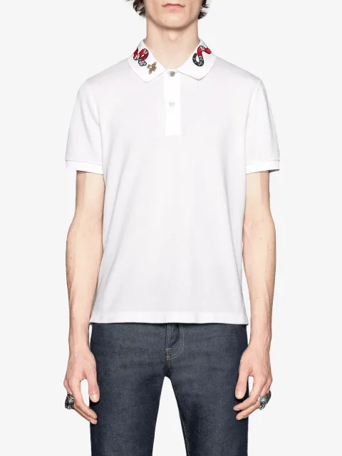 Shop white Gucci Kingsnake embroidered polo Express - Farfetch