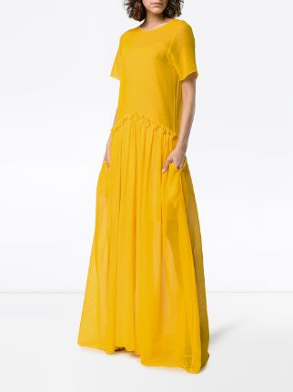 semi sheer ruffle long silk dress展示图