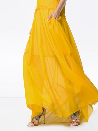 semi sheer ruffle long silk dress展示图