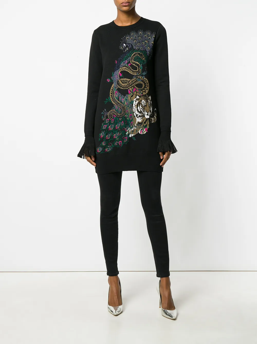 Roberto Cavalli longline peacock sweater Zwart