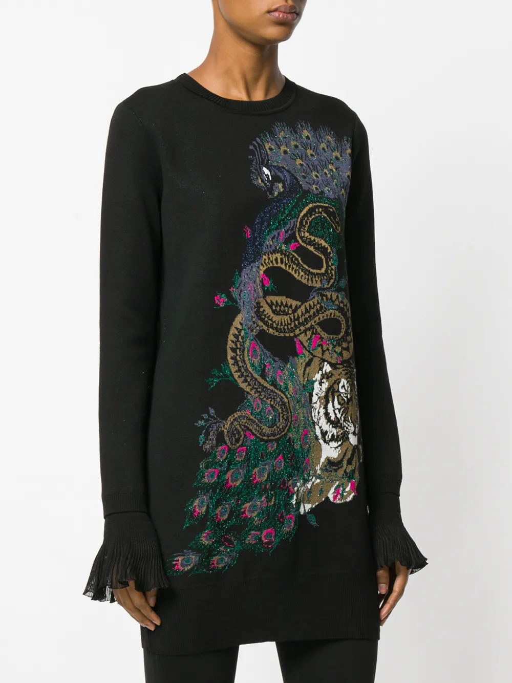 Roberto Cavalli longline peacock sweater Zwart