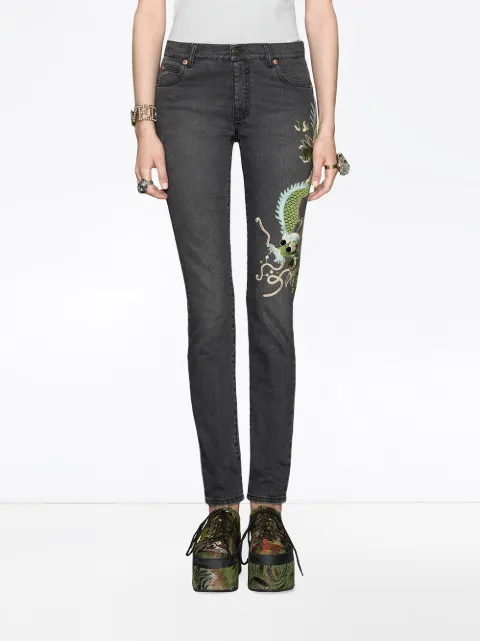 Gucci Dragon Embroidered Denim Skinny 