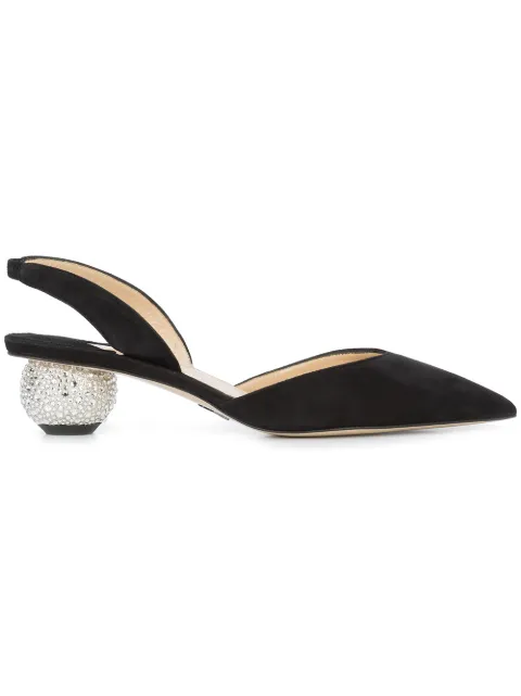 Click to view more detailed imagery on our partner's website Paul Andrew Rhea Ankara Crystal-Heel Velvet Slingback Pumps In Black