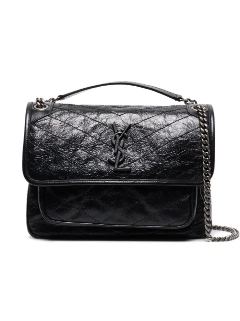 Click to view more detailed imagery on our partner's website Saint Laurent Niki Medium Crinkled Calfskin Flap-top Shoulder Bag, Black Hardware