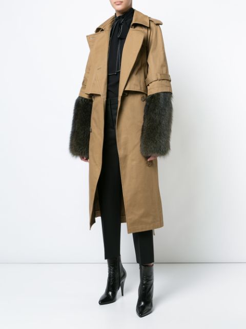 VERA WANG Detachable Fur Sleeve Trench Coat | ModeSens