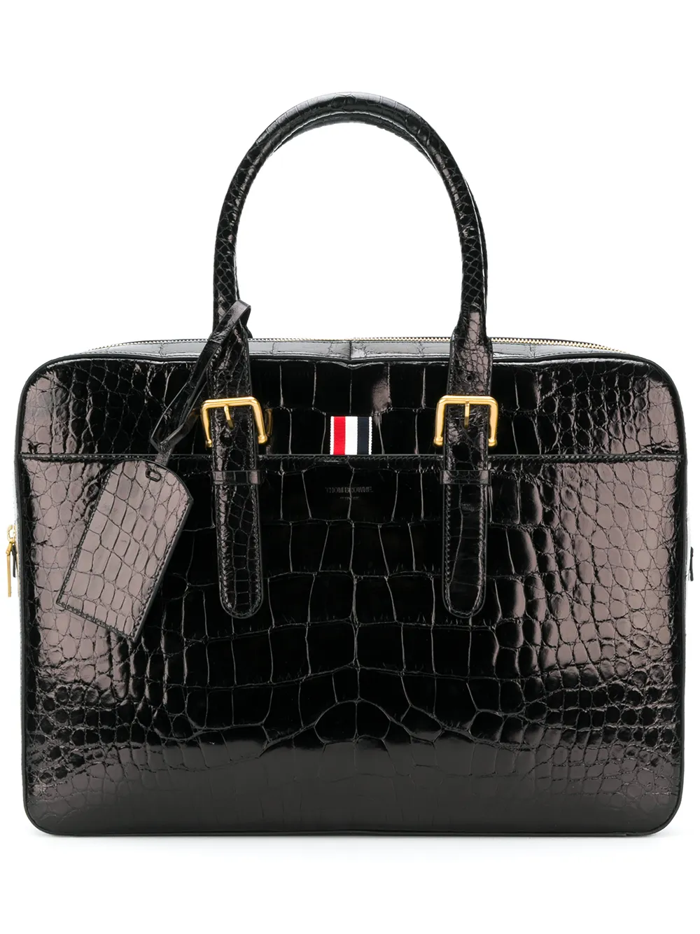 Thom Browne Alligator Leather Business Bag In Black