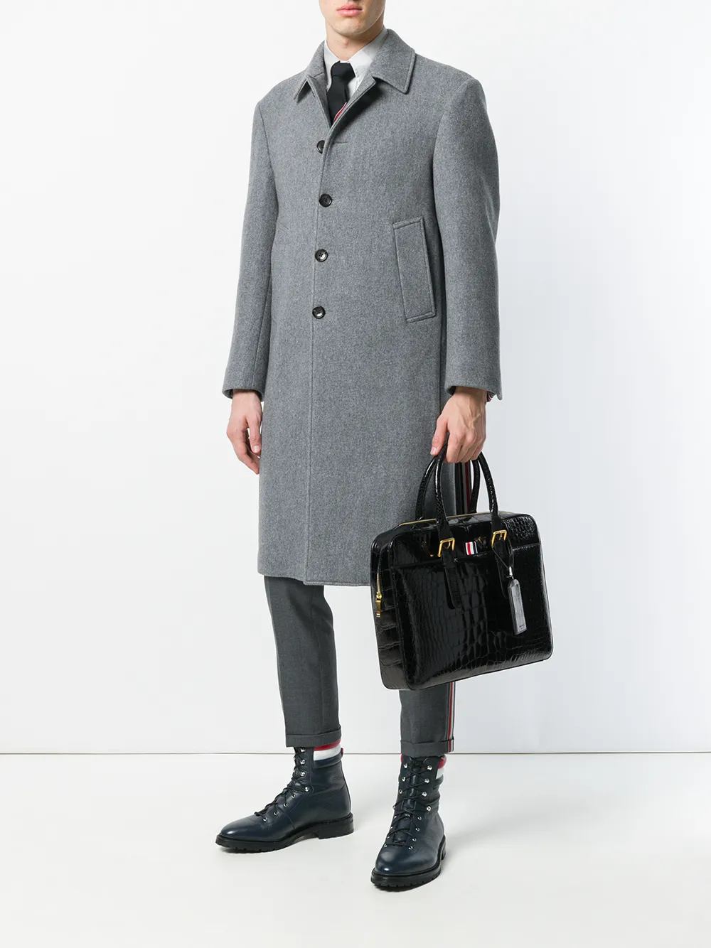 Thom Browne Alligator Leather Business Bag In Black
