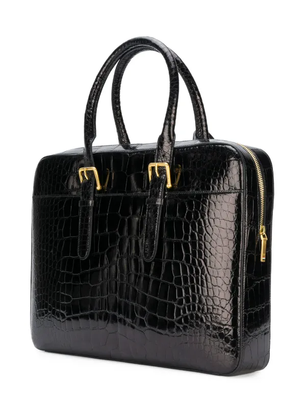 Thom Browne Alligator Leather Business Bag | Black | FARFETCH
