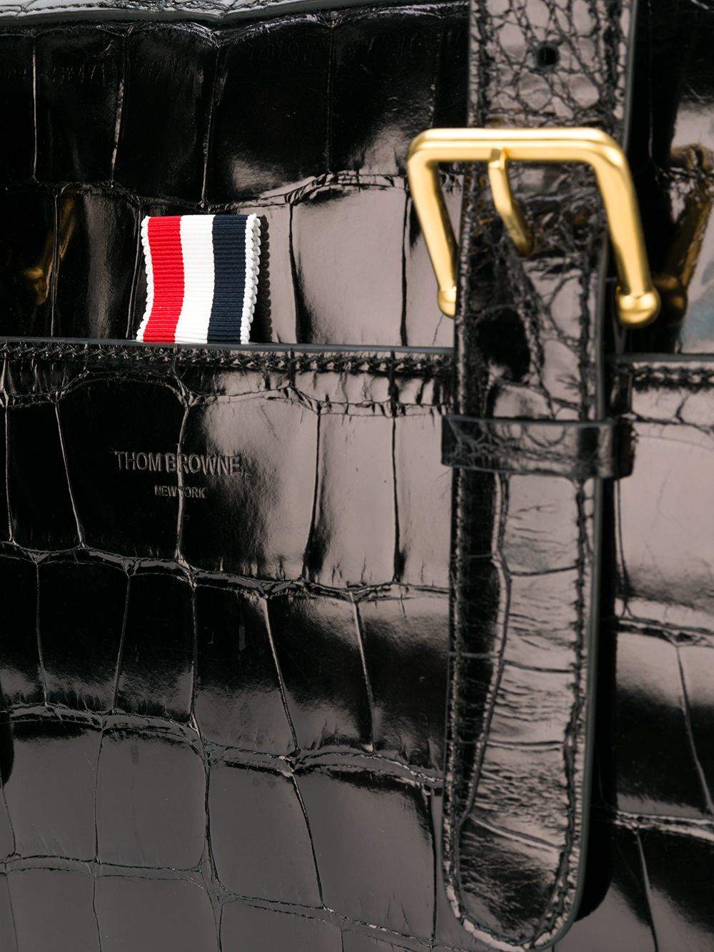 Thom Browne Alligator Leather Business Bag In Black