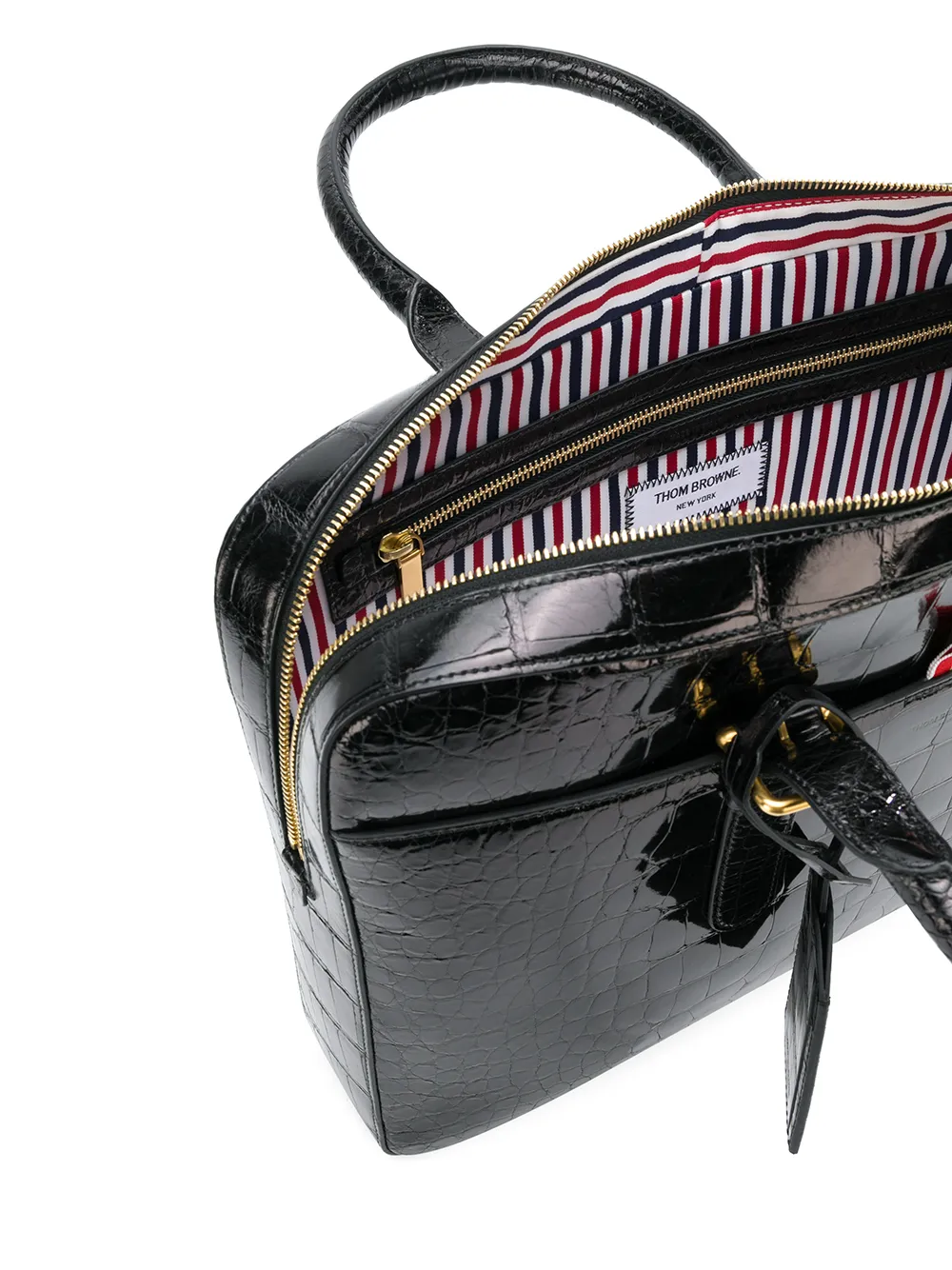 Thom Browne Alligator Leather Business Bag In Black
