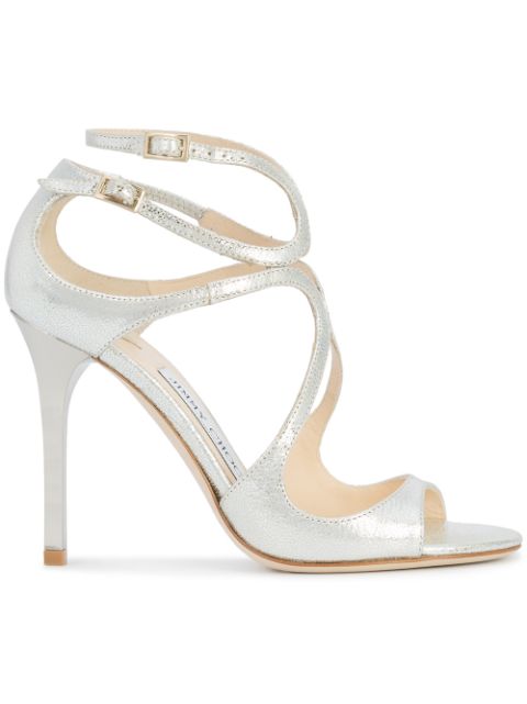 JIMMY CHOO 100MM LANG DUSTY GLITTER SANDALS, PLATINUM, PLATINUM ICE ...