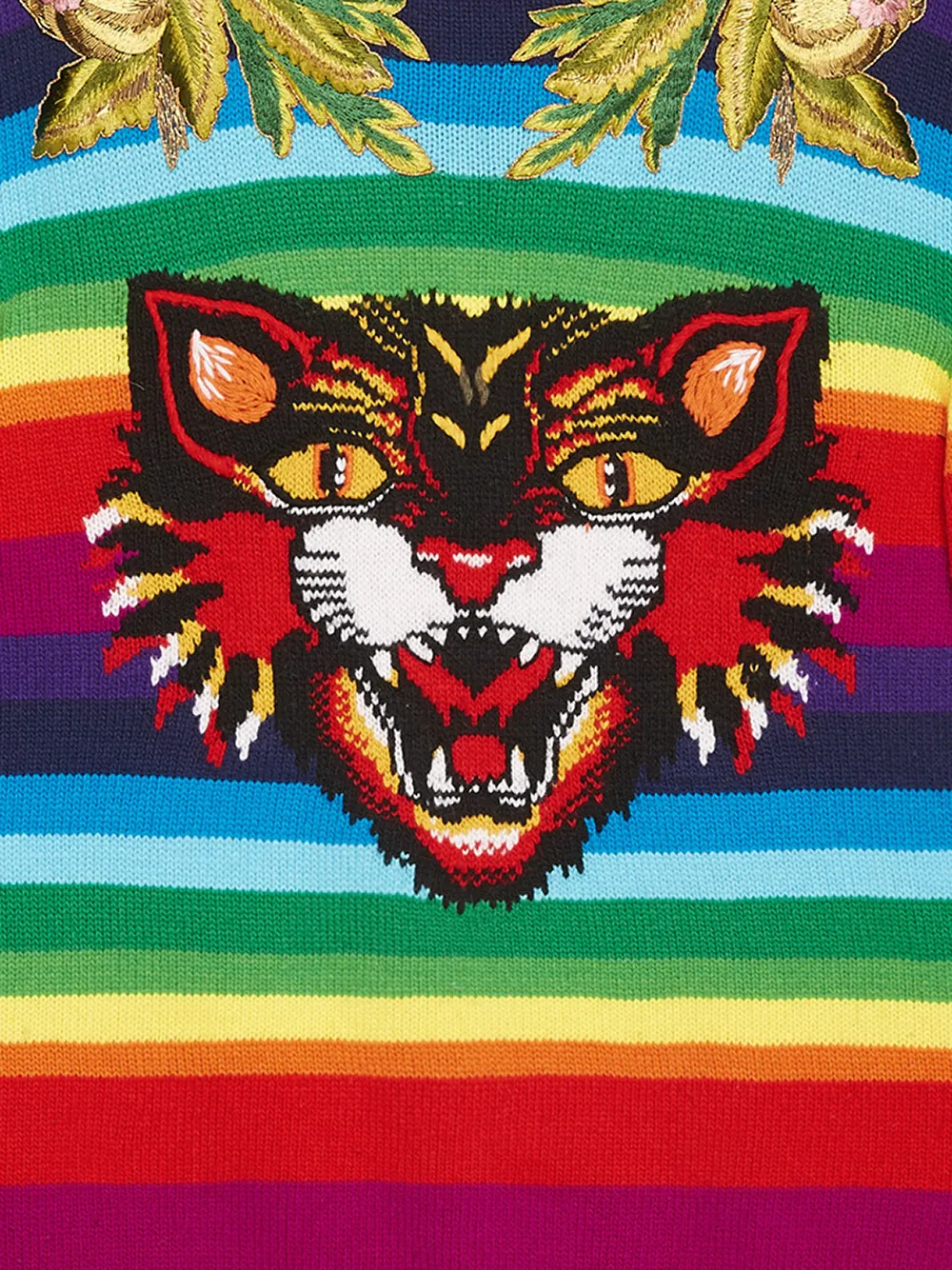 striped wool intarsia sweater with appliqués