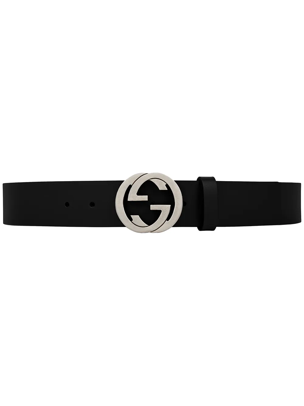 Gucci Men's Leather Belt with Interlocking G Buckle - Black - Belts