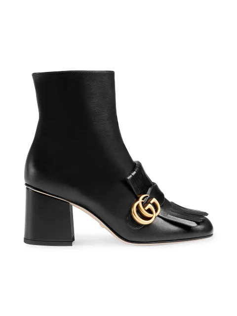 Click to view more detailed imagery on our partner's website Gucci Marmont Fringed Logo-Embellished Leather Ankle Boots In Black