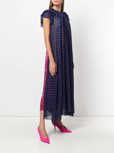 Flou V-neck Print Pleated Dress - Farfetch