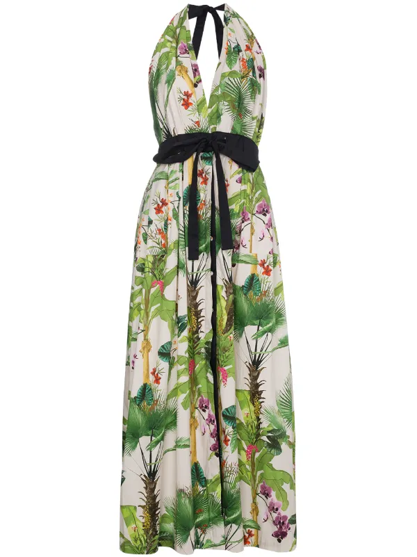 oasis stripe and palm halter dress