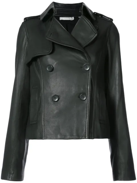 Vince Cropped Trench Leather Jacket Farfetch Vince Skinnjacka Med Skärp Farfetch