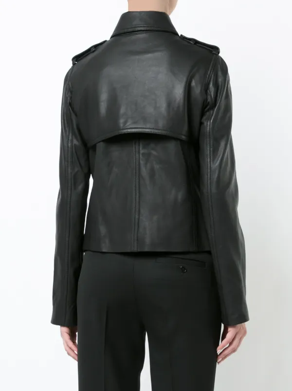 Vince Cropped Trench Leather Jacket Farfetch Vince Skinnjacka Med Skärp Farfetch