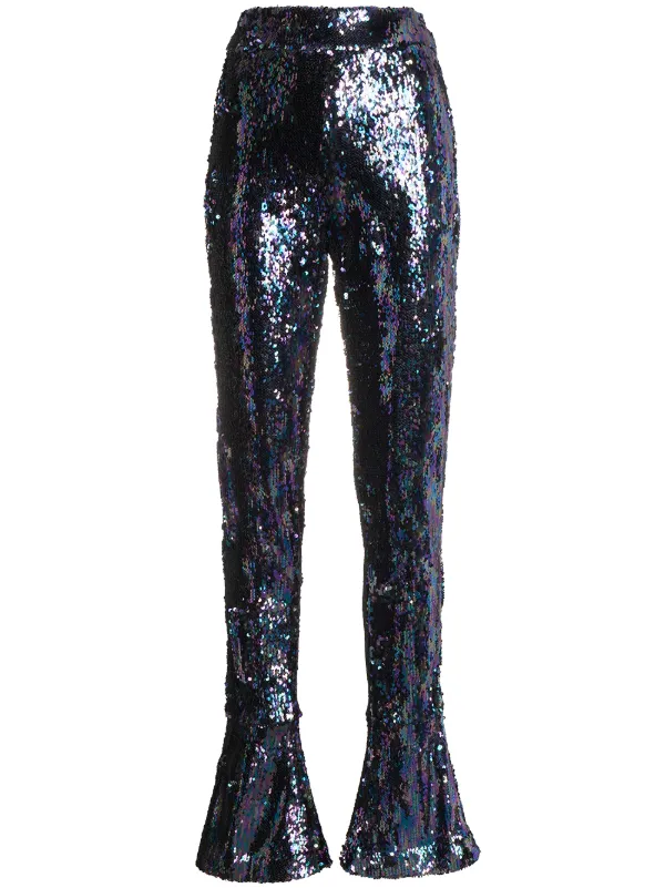 black sequin flared trousers