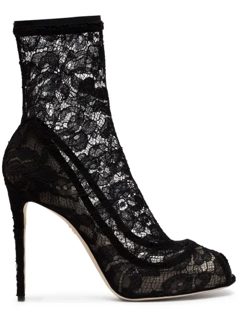 Click to view more detailed imagery on our partner's website Dolce & Gabbana Black 110 Lace Peep Toe Ankle Boots In 8B956 Black