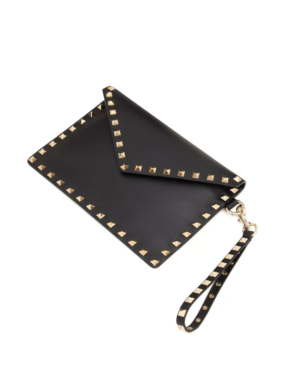 Shop Valentino Rockstud Leather Clutch Bag In Black