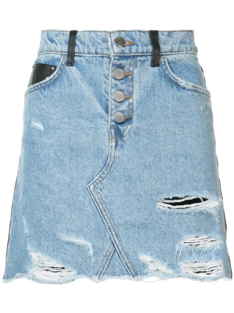 AMIRI leather denim fringe skirt