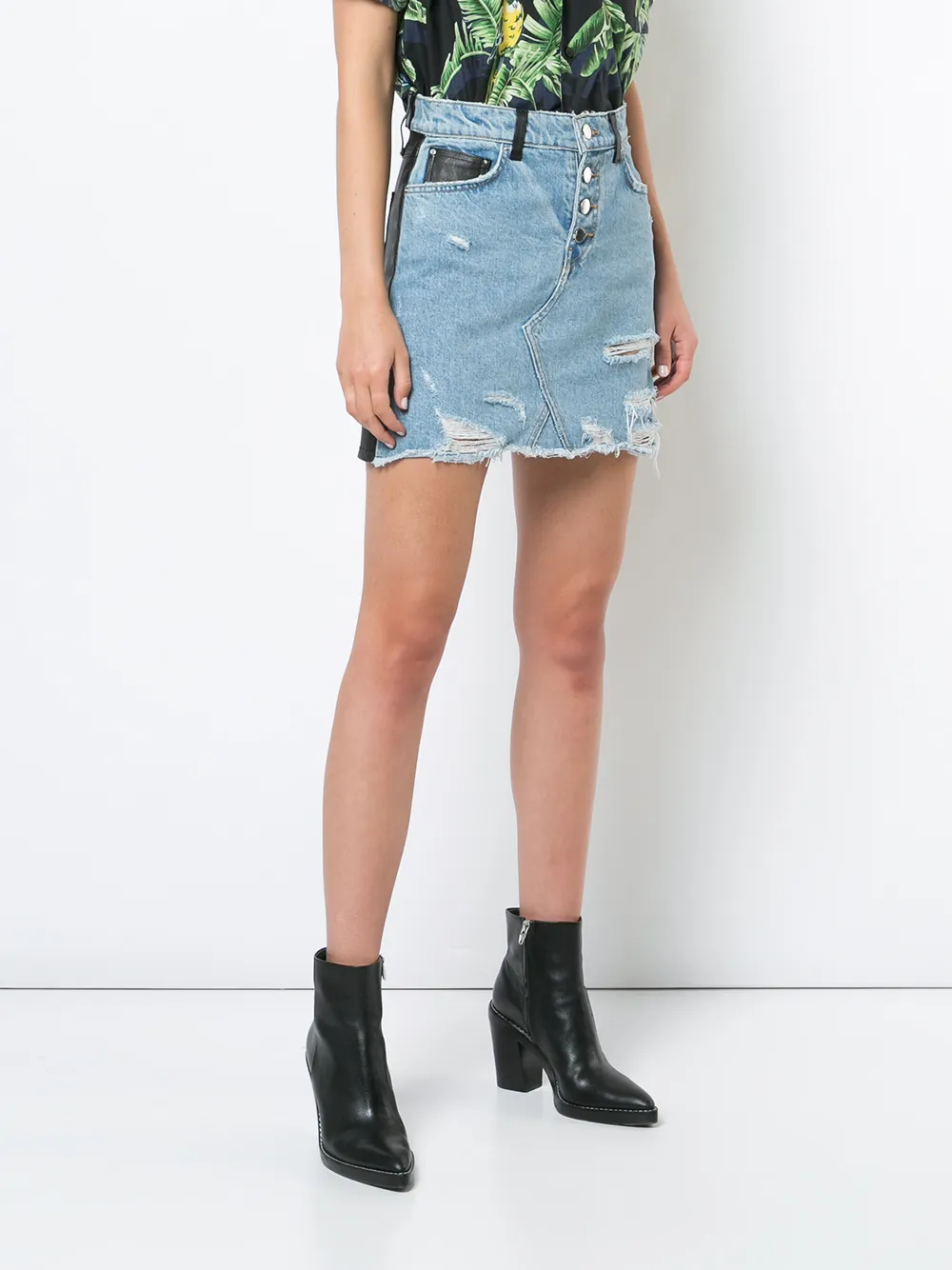 AMIRI leren denim rok met franjes Blauw