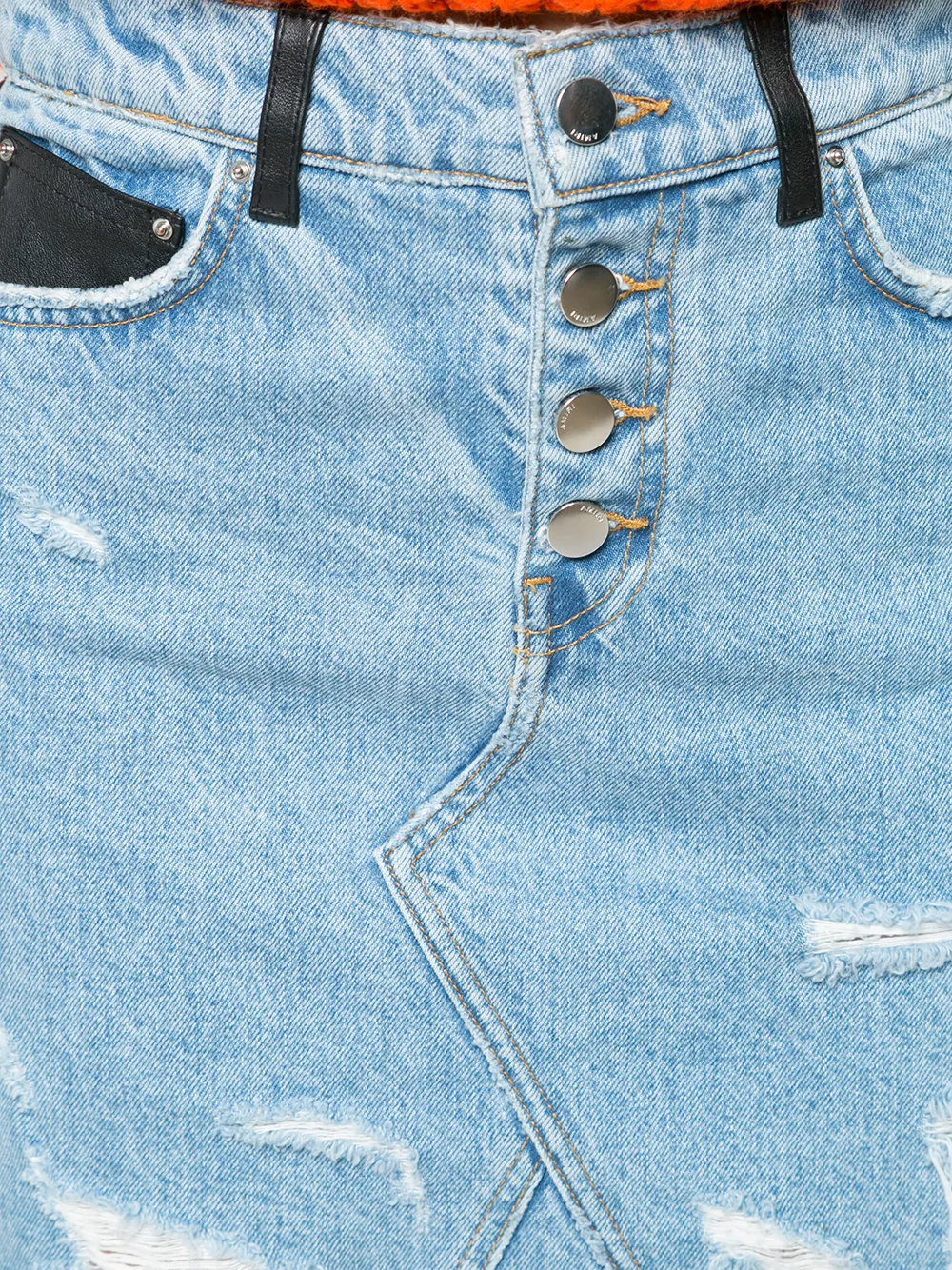 AMIRI leren denim rok met franjes Blauw