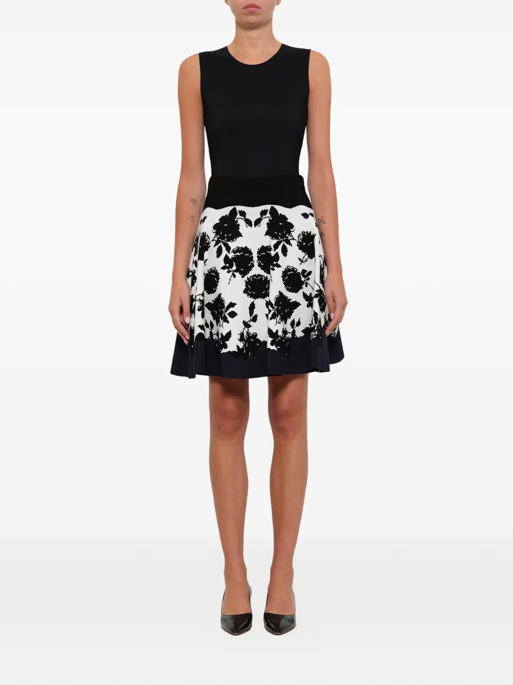  Alexander Mcqueen Floraler Rock In A Linie   Schwarz 