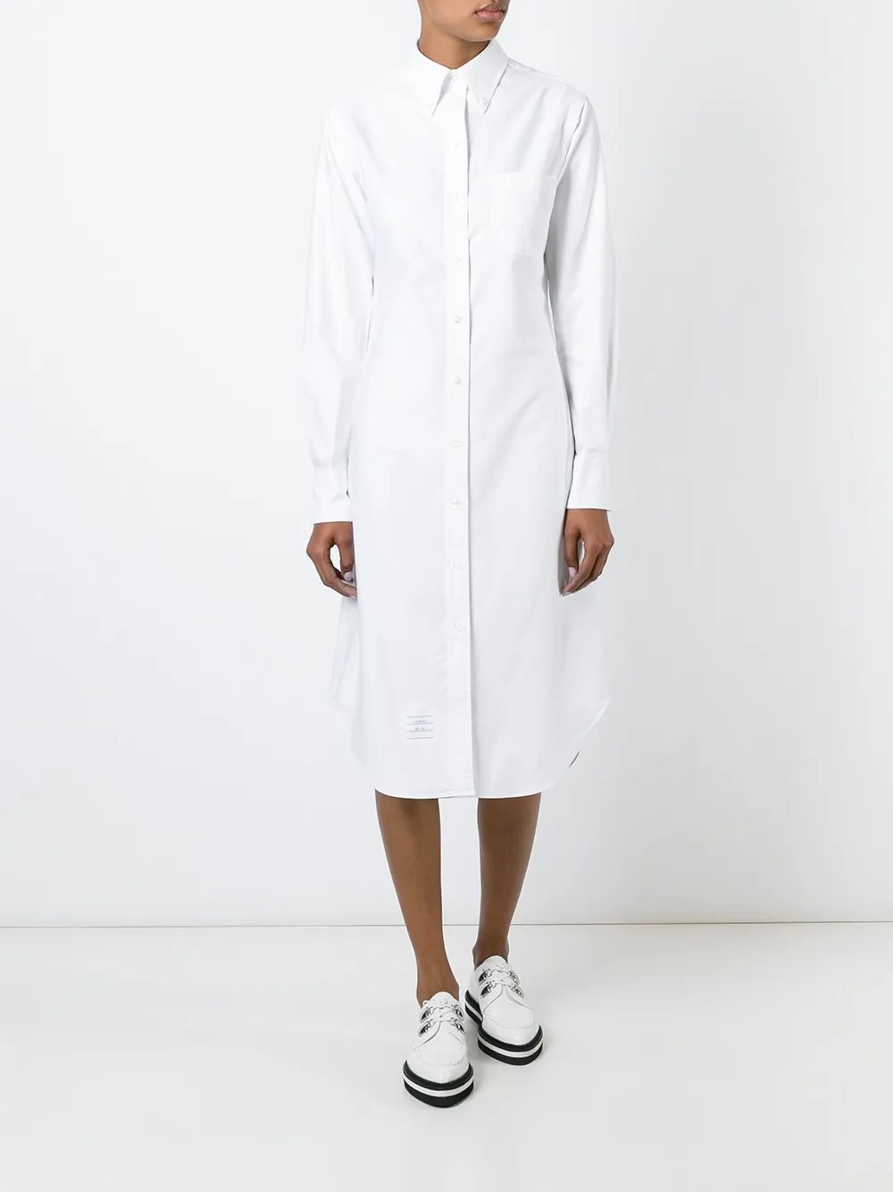 Thom Browne Long Sleeve Button Down Knee Length Shirtdress In Oxford - Wit