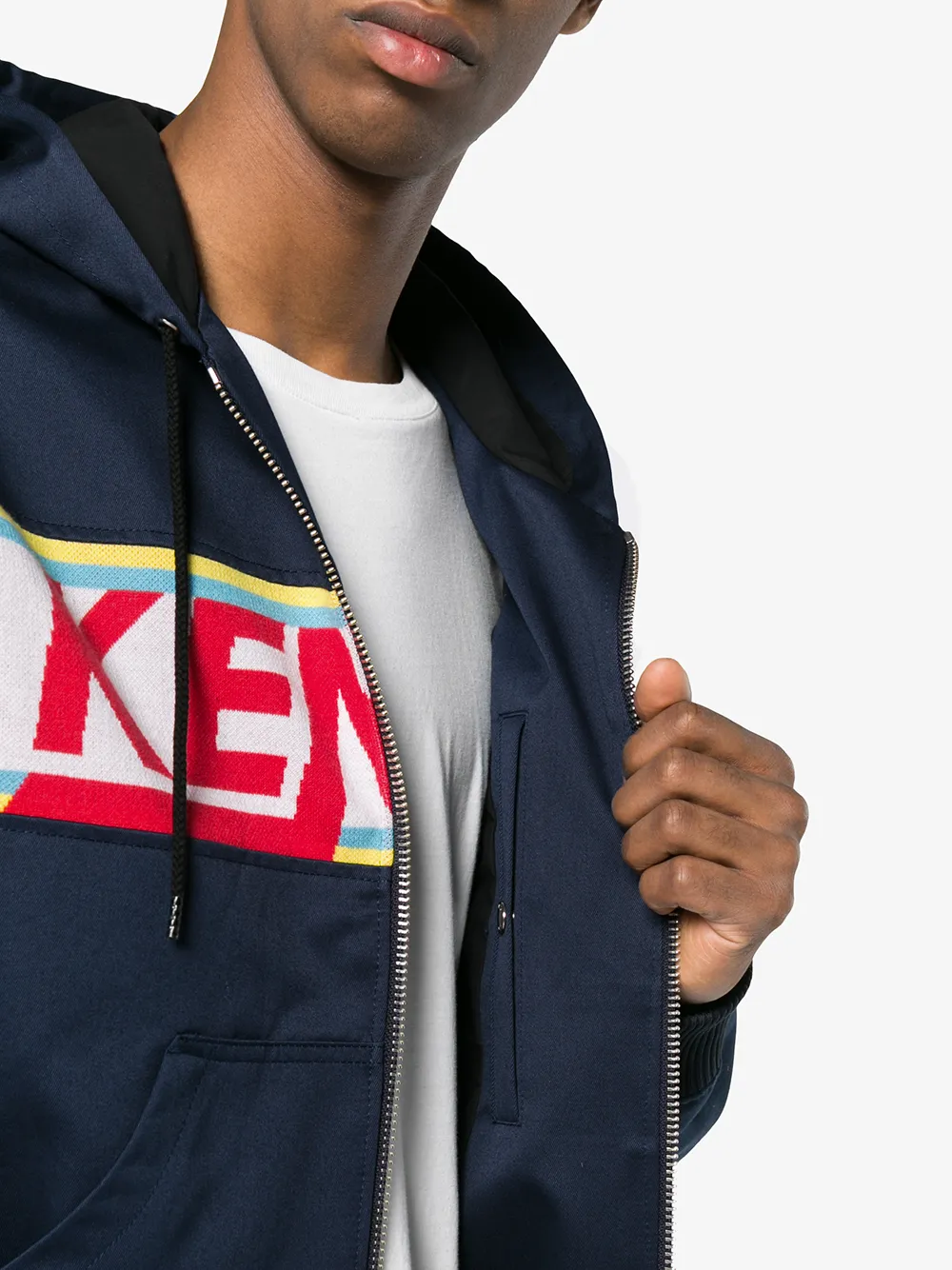 Kenzo logo panelled cotton zip-up hoodie Blauw
