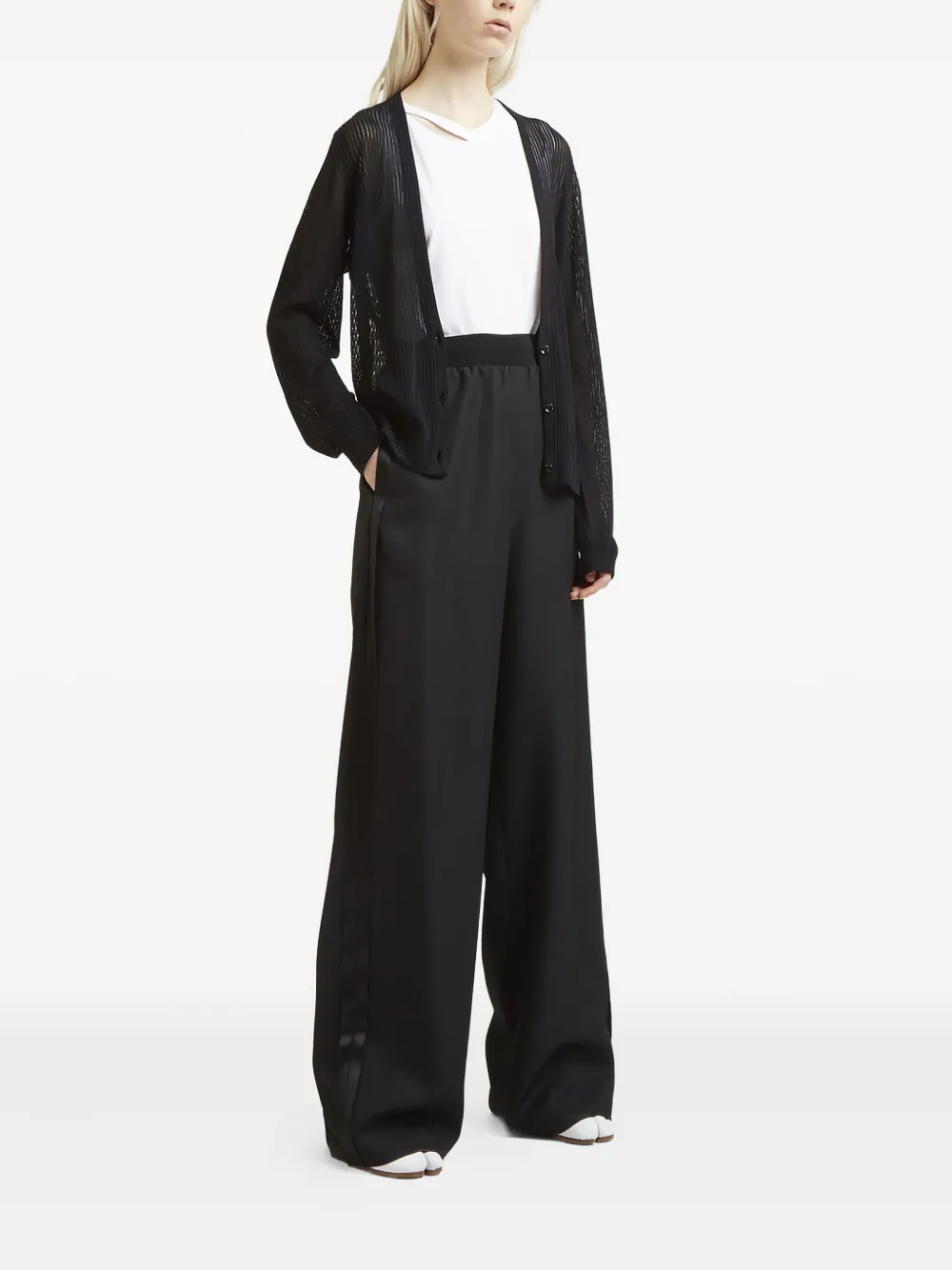 Maison Margiela broek met hoge taille en wijde pijpen - Zwart