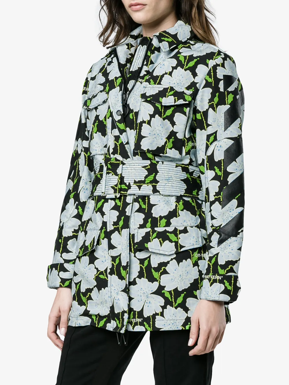  Off White Florale Military Jacke   Schwarz 