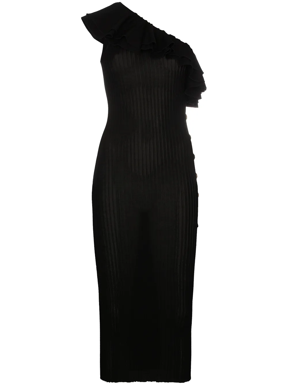 Balmain One shoulder dress with gold buttons | Black | Image 1