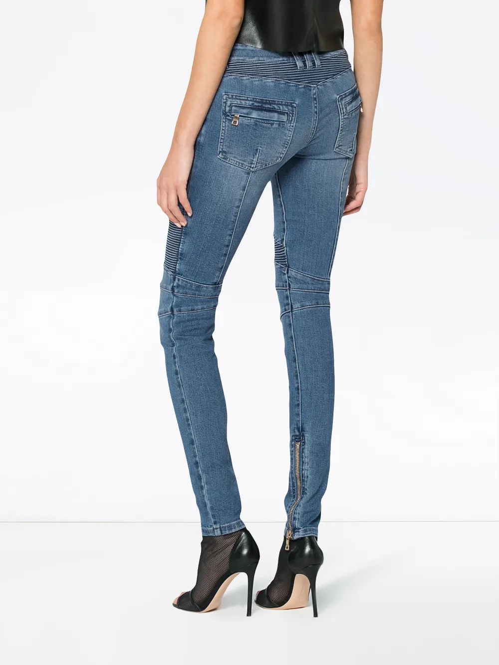 Balmain Blue Moto Skinny Jeans Blauw