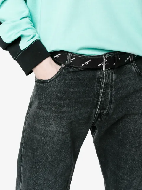 เข็มขัด BALENCIAGA black logo print leather belt แต่งตัววินเทจ แฟชั่น แนว สตรีท