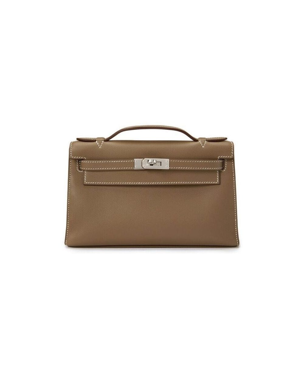 Hermes Etoupe Swift Leather Palladium Plated Kelly Pochette Bag