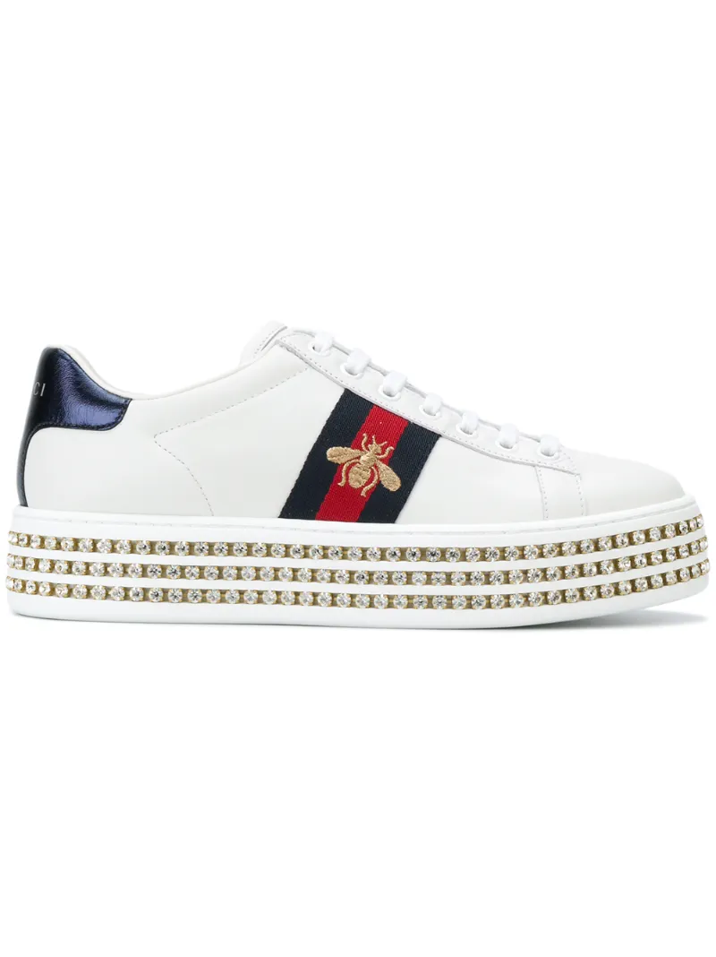 gucci ace embroidered bee leather sneaker