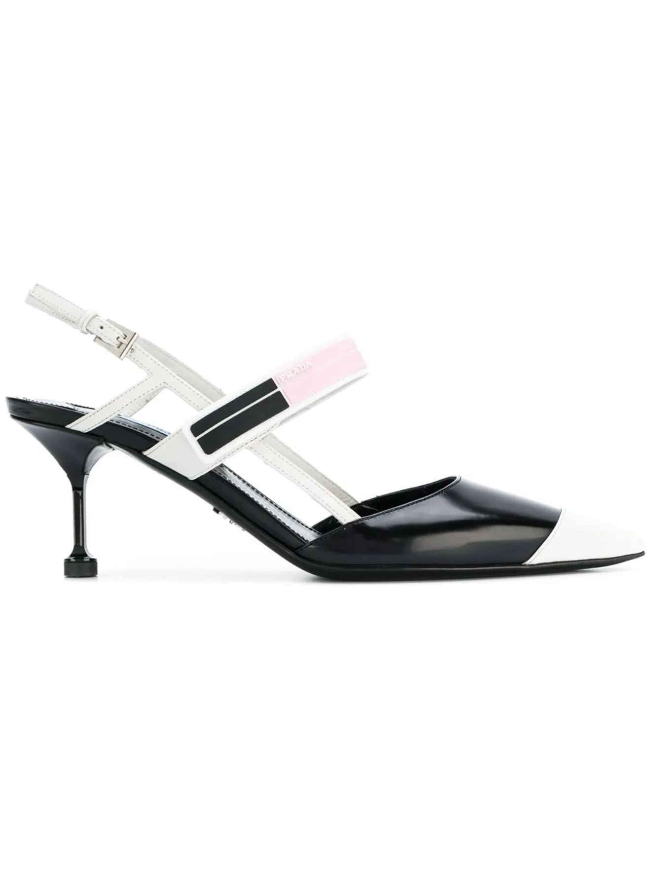 Prada Black White Logo 65 leather slingbacks black | MODES
