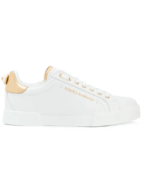 dolce & gabbana white pearl embellished leather sneakers
